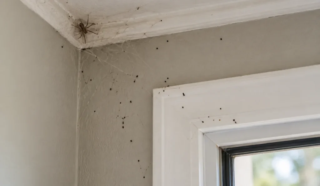 Cobwebbed Window Corner with Spider